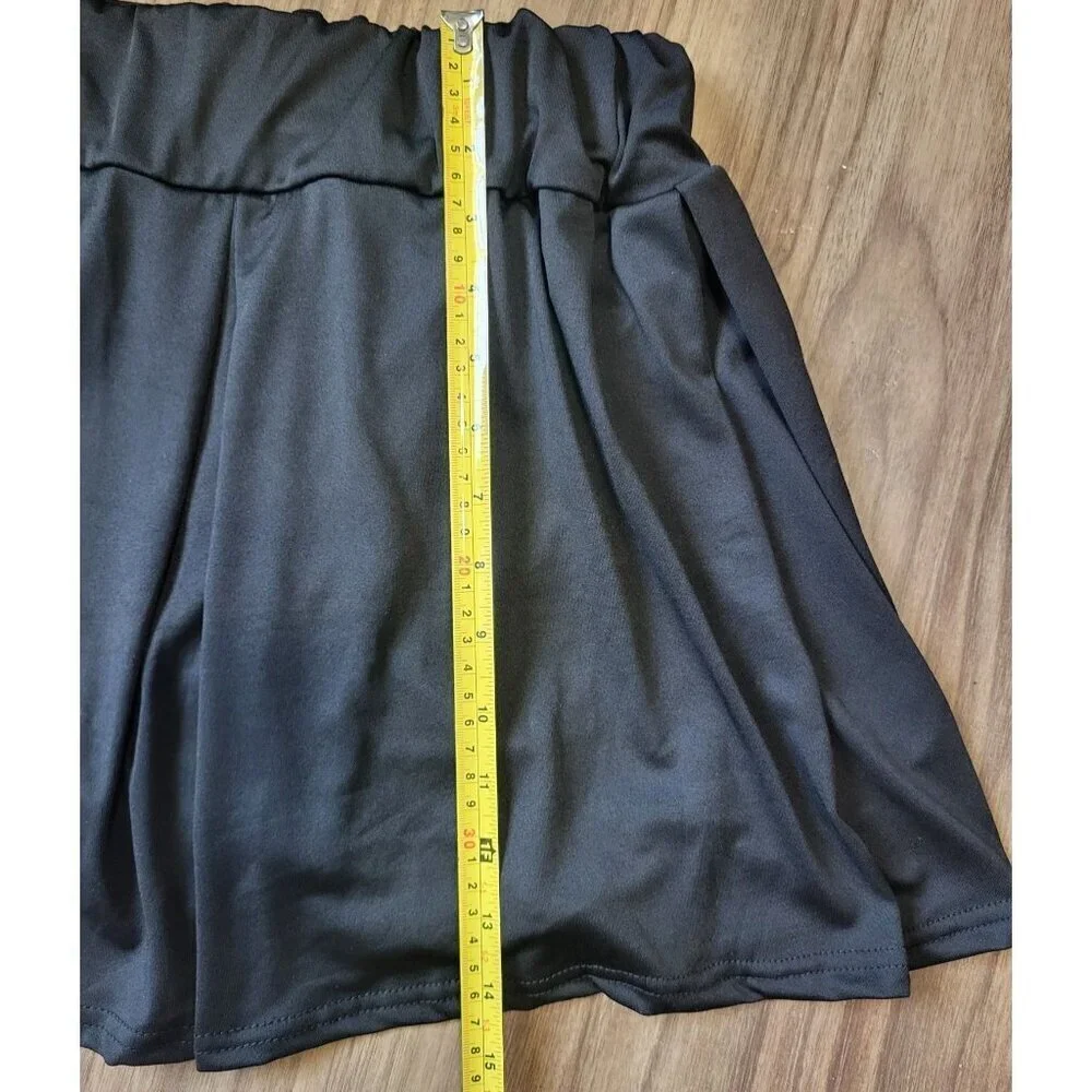 Black 3XL Skater Skirt With Built-In Shorts Elastic Waist, For Girls.